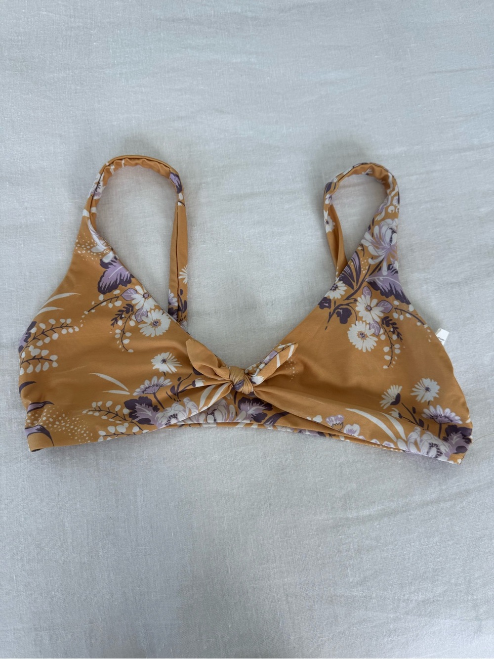Vitamin A Floral Tie-Front Bralette in Mustard